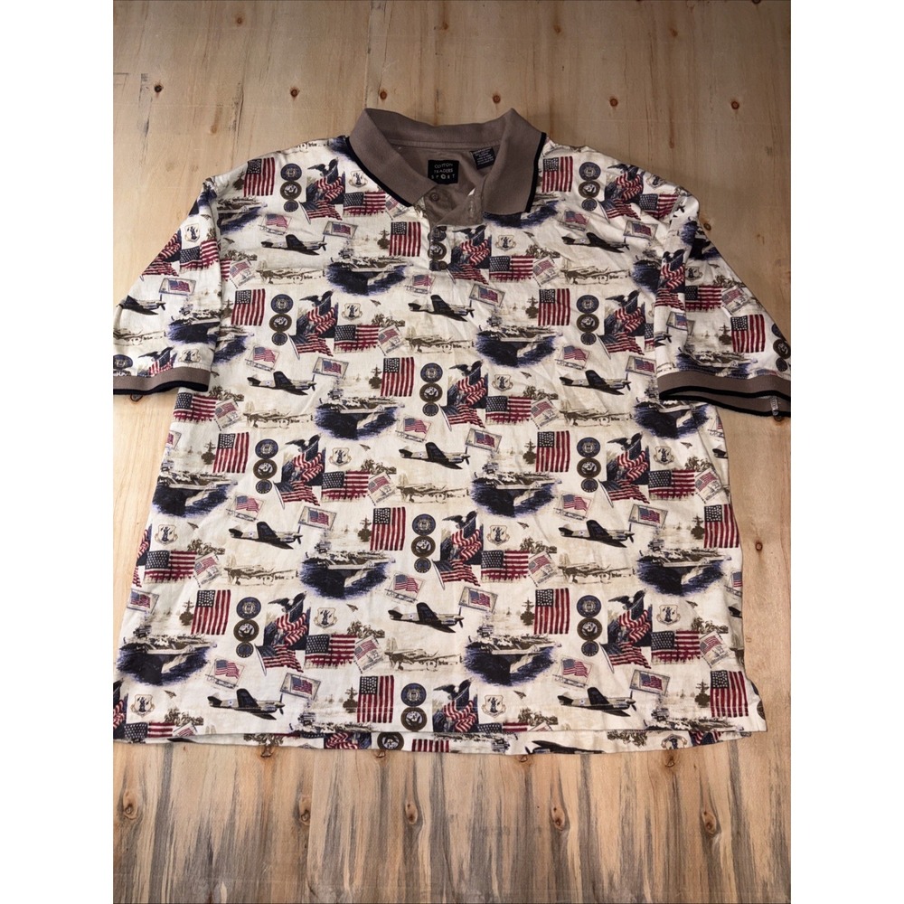 Cotton Traders Sport Mens XXL WWII American Armed Forces Polo Shirt Multicolor